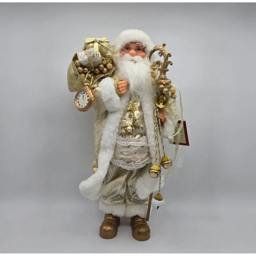 Windy Hill Collection Santa Claus Figurine Gold White Holiday Decor Christmas